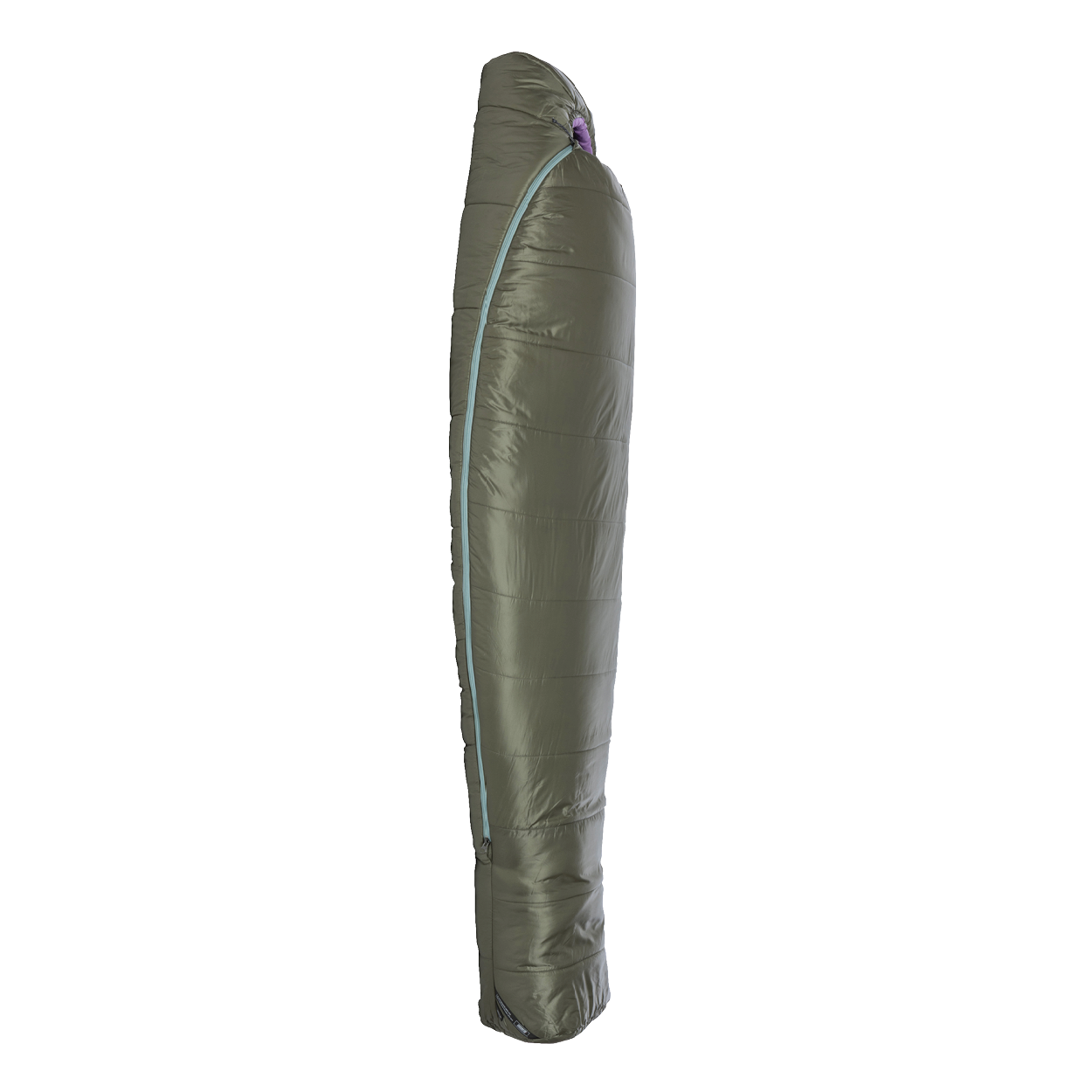 Green sleeping bag on a white background